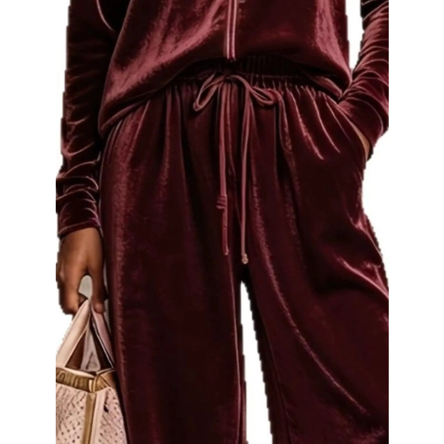 Velvet Zip-Up Top and Pants Set Apparel and Accessories