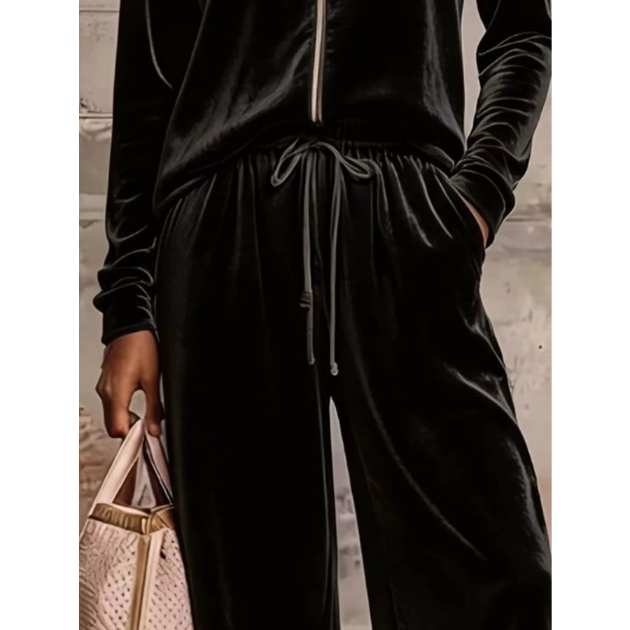 Velvet Zip-Up Top and Pants Set Apparel and Accessories