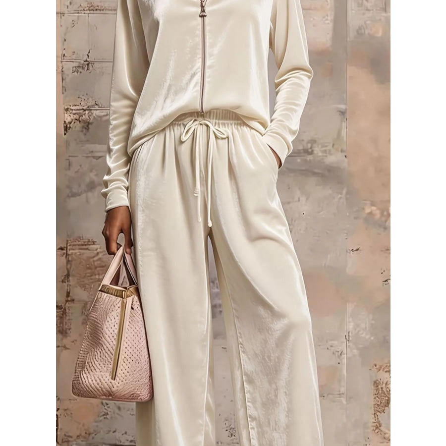 Velvet Zip-Up Top and Pants Set Apparel and Accessories