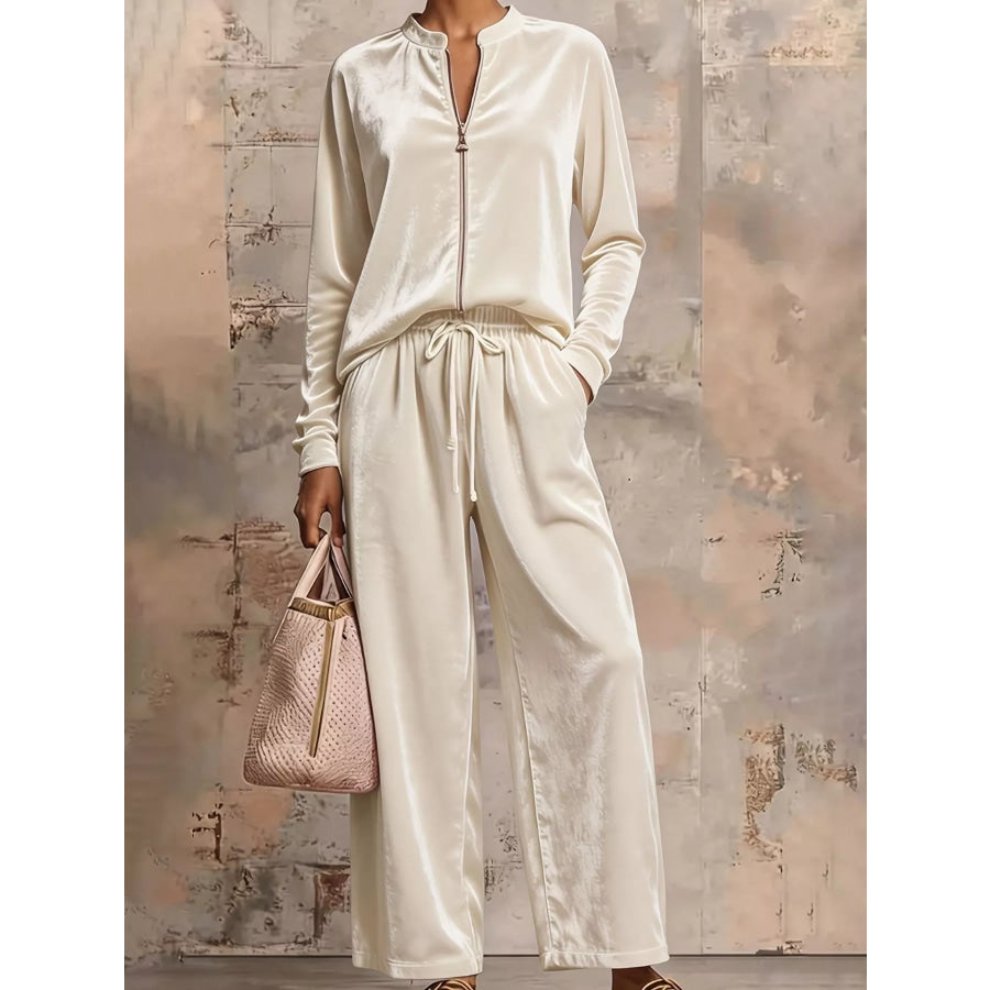 Velvet Zip-Up Top and Pants Set Apricot / S Apparel and Accessories