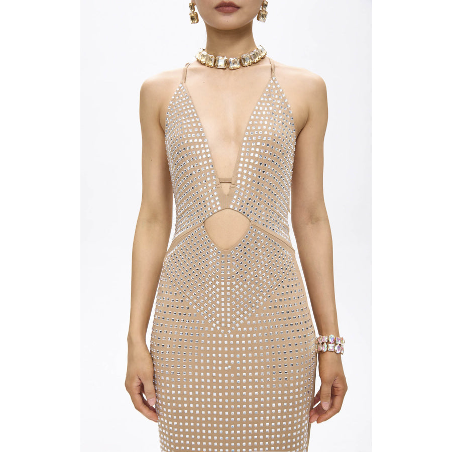 Vena Embellished Cut-Out Crystal Maxi Dress Beige Women’s Fashion - Weddings & Events - Cocktail Dresses