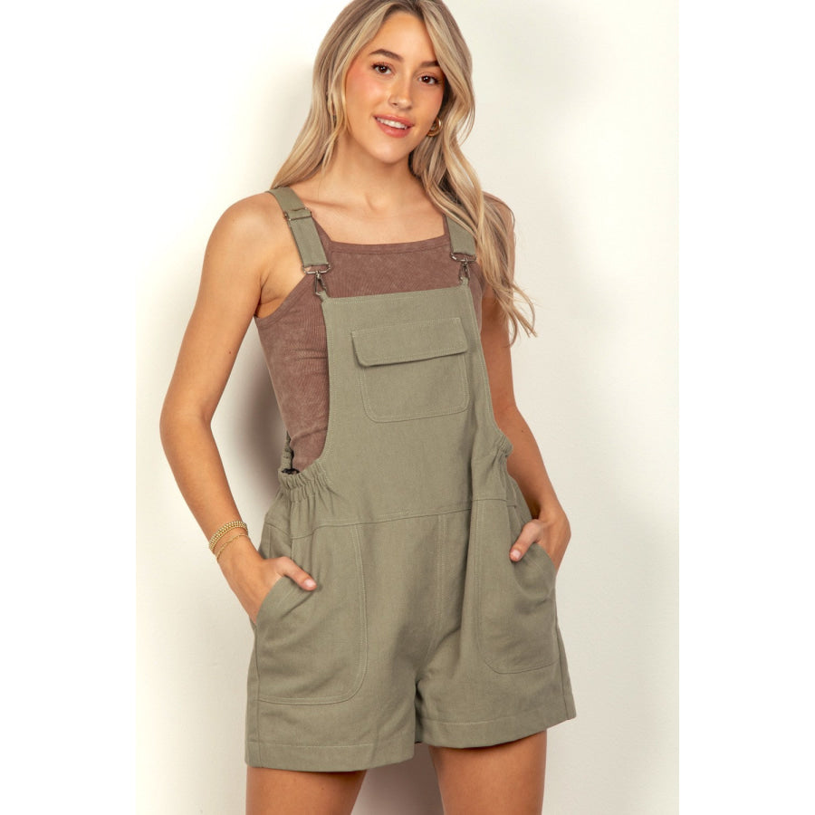 VERY J Adjustable Suspender Overalls with Pockets Olive / S Apparel and Accessories