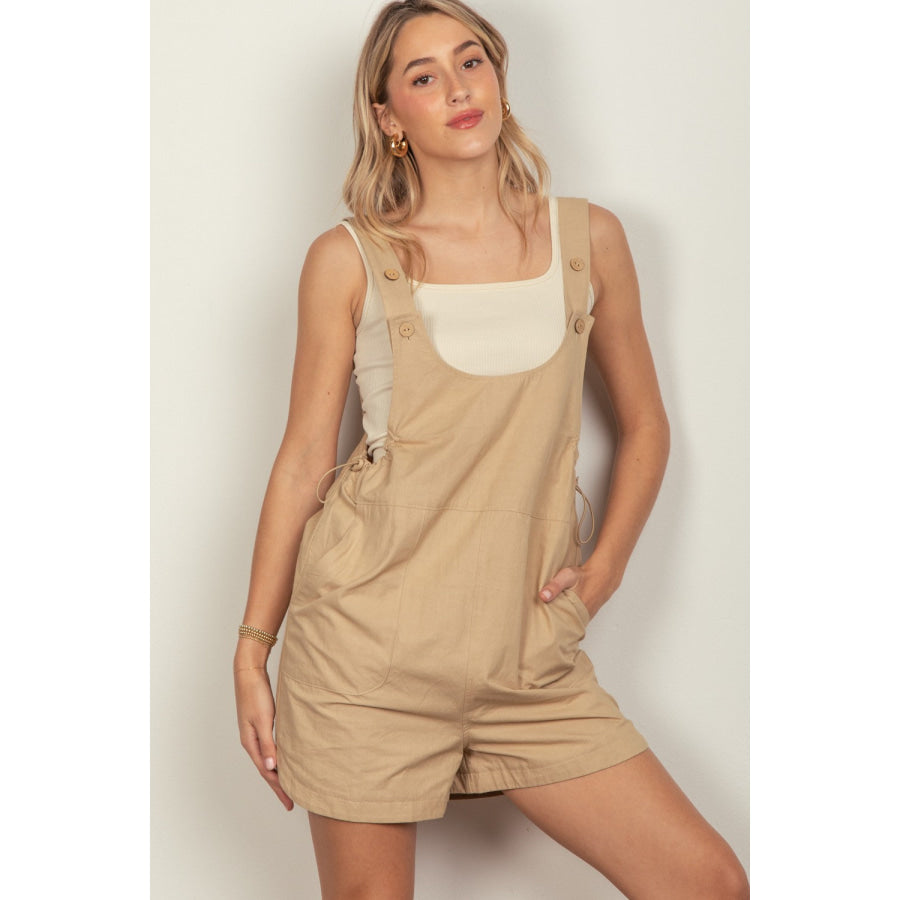 VERY J Adjustable Waist Suspender Overalls with Pockets Taupe / S Apparel and Accessories