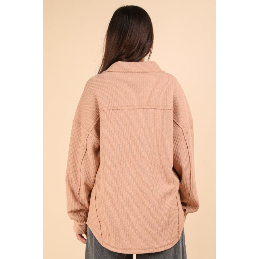 VERY J Button Down Textured Knit Shacket Blush / S Apparel and Accessories