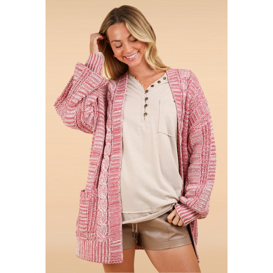 VERY J Cable Knit Open Front Cardigan Apparel and Accessories