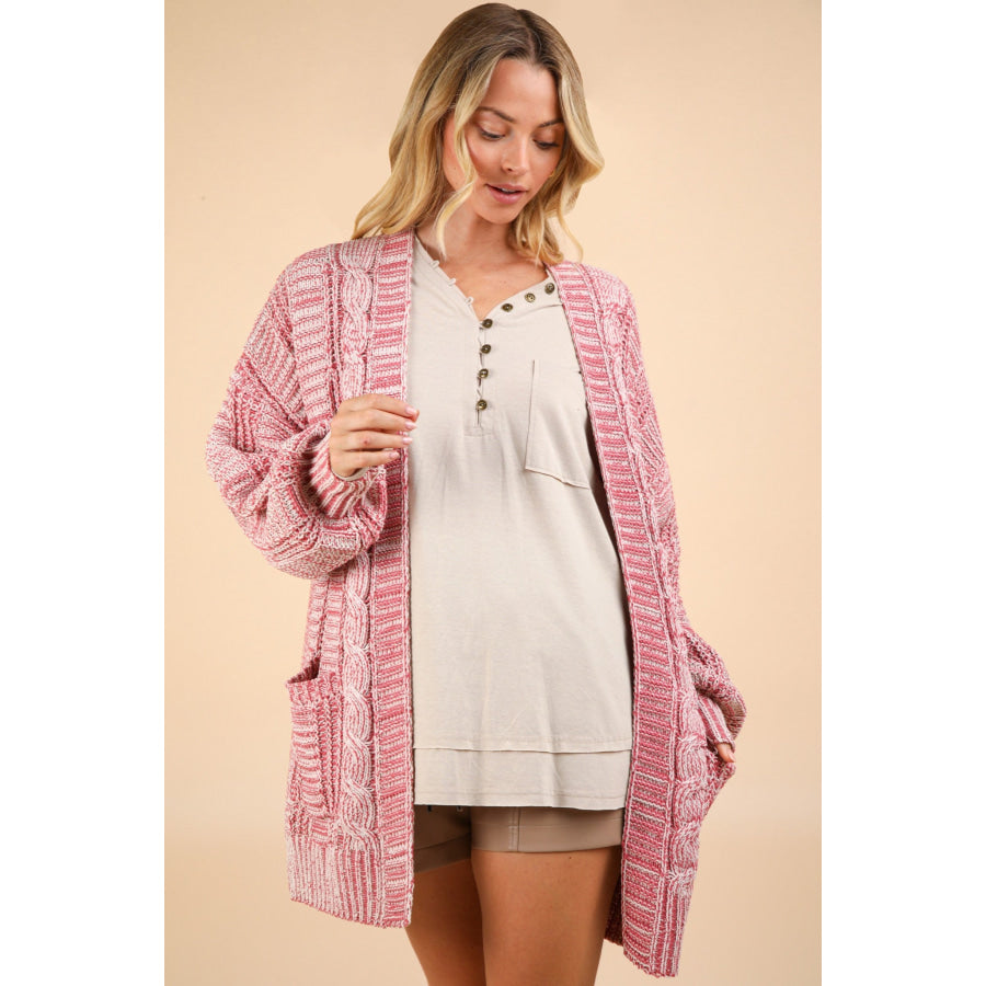 VERY J Cable Knit Open Front Cardigan Apparel and Accessories