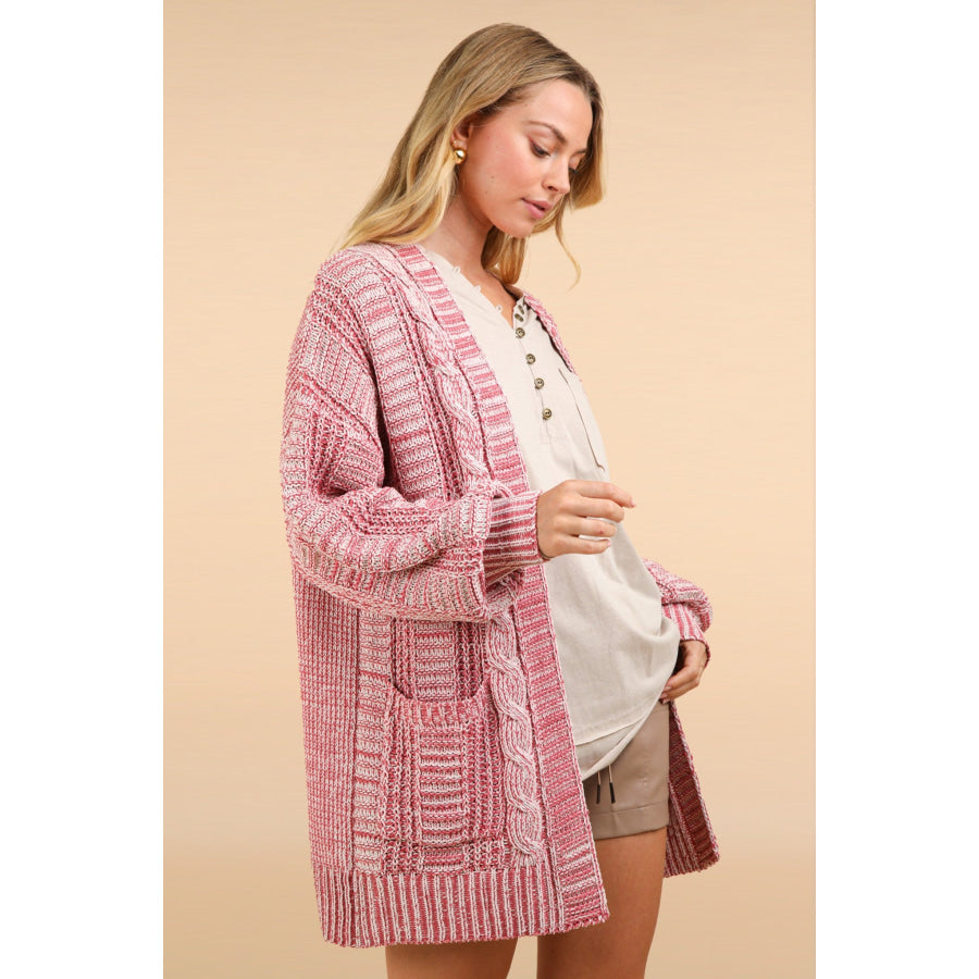 VERY J Cable Knit Open Front Cardigan Apparel and Accessories