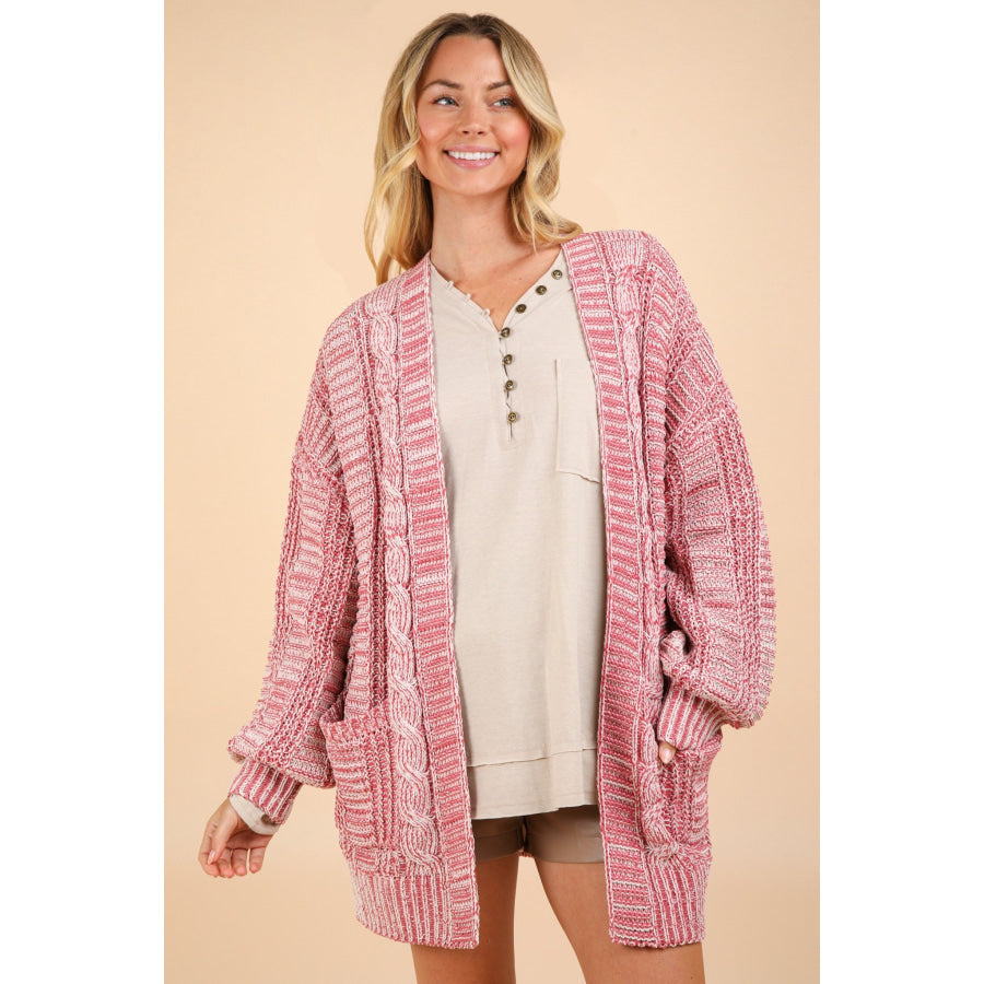 VERY J Cable Knit Open Front Cardigan Brick / S Apparel and Accessories