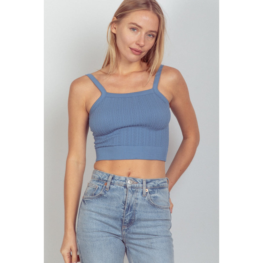 VERY J Cable Knit Seamless Cropped Cami Apparel and Accessories