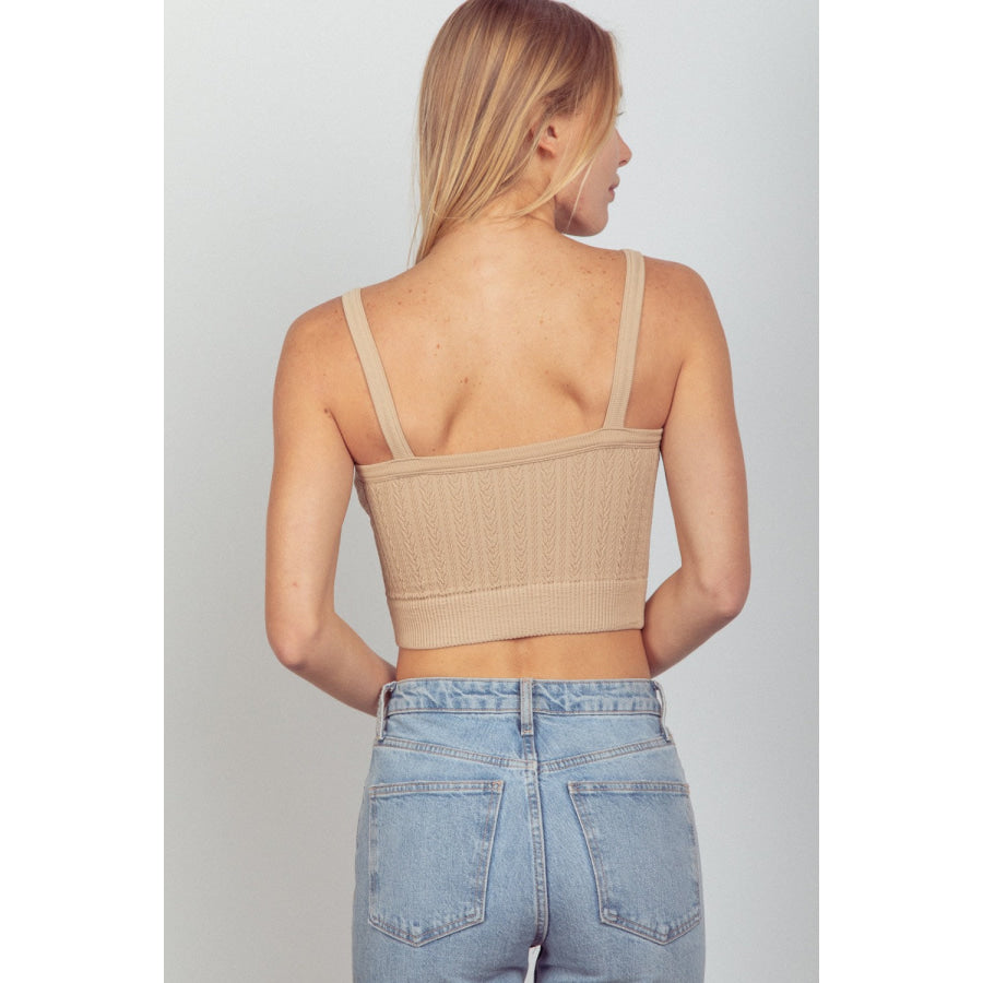 VERY J Cable Knit Seamless Cropped Cami Nude / S Apparel and Accessories
