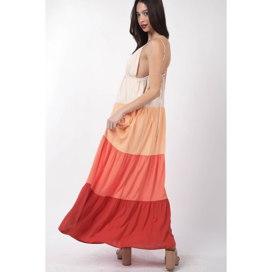 VERY J Color Block Tiered Maxi Cami Dress Apparel and Accessories