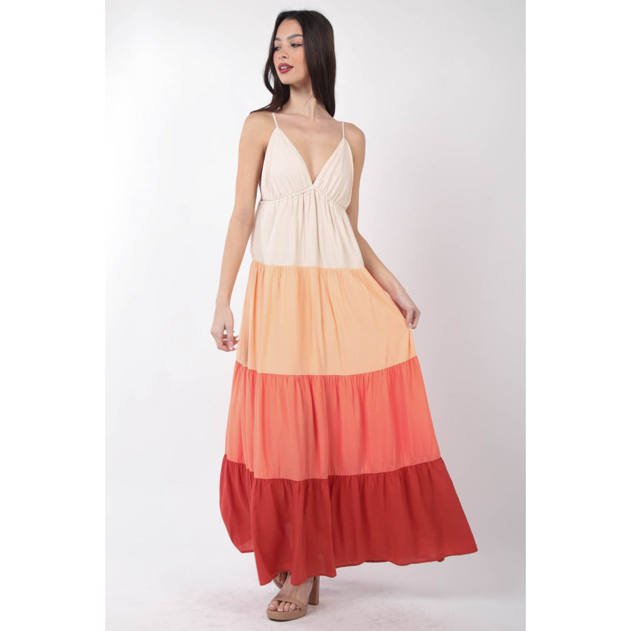 VERY J Color Block Tiered Maxi Cami Dress Apparel and Accessories