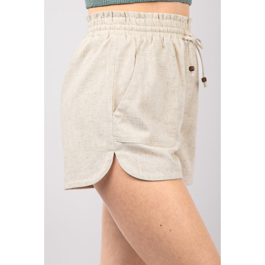 VERY J Drawstring Elastic Waist Linen Shorts Apparel and Accessories