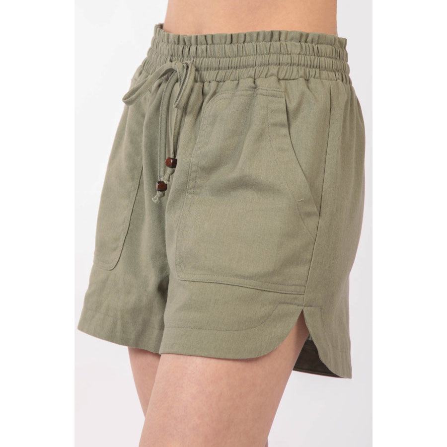 VERY J Drawstring Elastic Waist Linen Shorts Apparel and Accessories