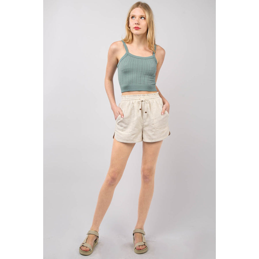 VERY J Drawstring Elastic Waist Linen Shorts Apparel and Accessories