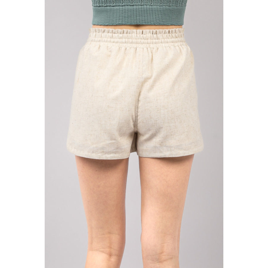 VERY J Drawstring Elastic Waist Linen Shorts Apparel and Accessories