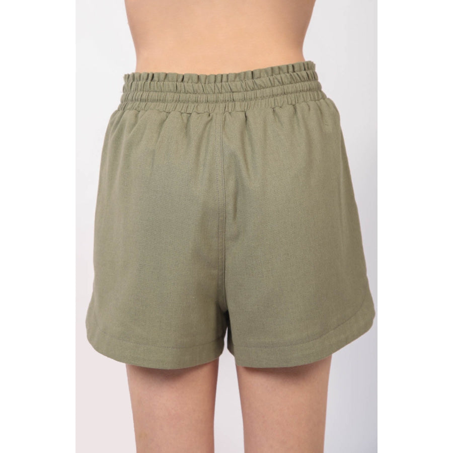 VERY J Drawstring Elastic Waist Linen Shorts Olive / S Apparel and Accessories