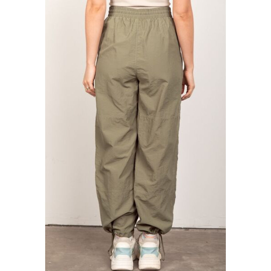 VERY J Drawstring Woven Parachute Joggers OLIVE / S Apparel and Accessories