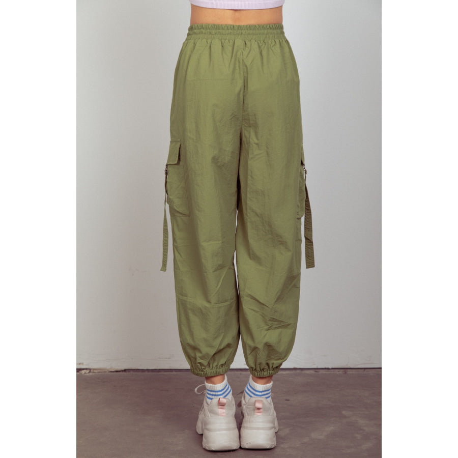 VERY J Elastic Waist Woven Cargo Pants Olive / S Apparel and Accessories