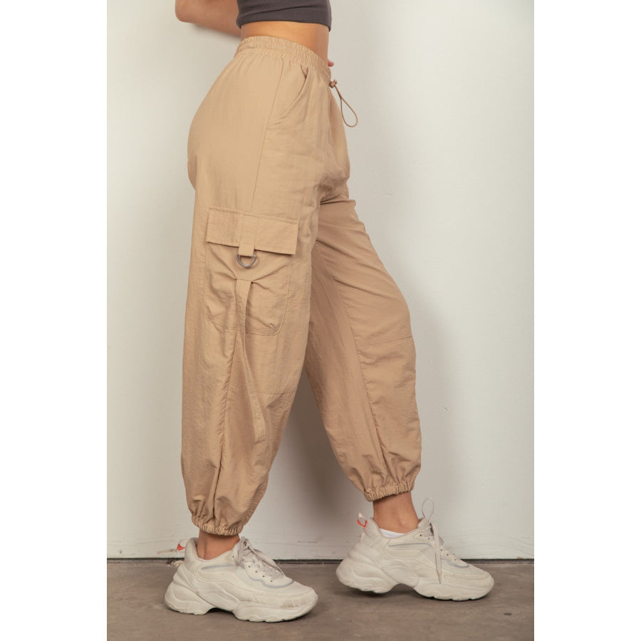 VERY J Elastic Waist Woven Cargo Pants Apparel and Accessories