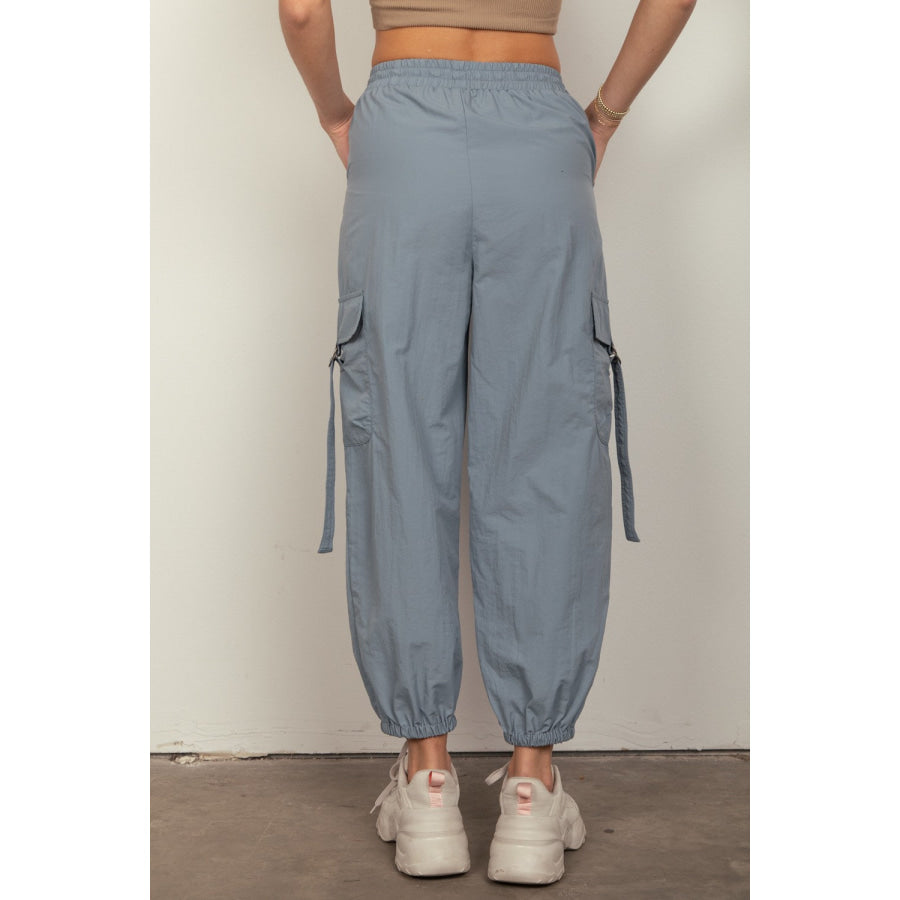 VERY J Elastic Waist Woven Cargo Pants Apparel and Accessories