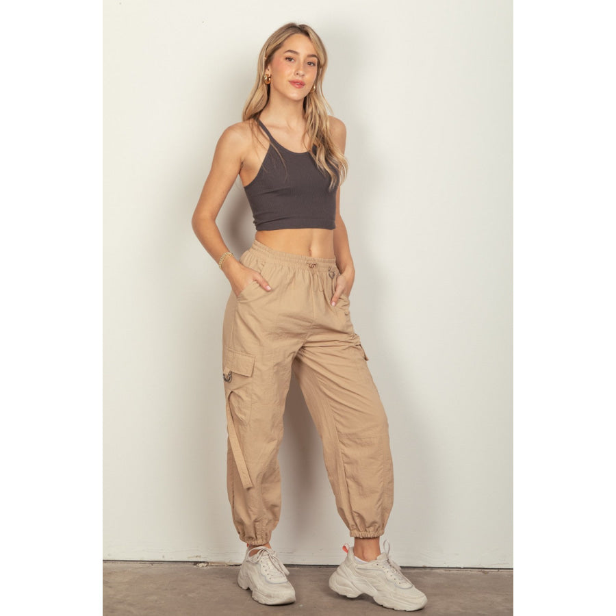 VERY J Elastic Waist Woven Cargo Pants Apparel and Accessories