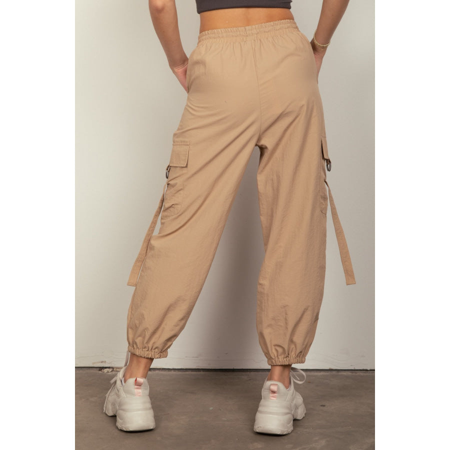 VERY J Elastic Waist Woven Cargo Pants Taupe / S Apparel and Accessories
