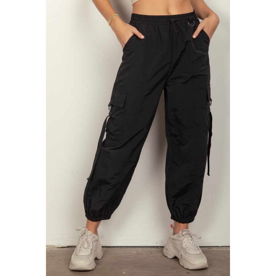 VERY J Elastic Waist Woven Cargo Pants Black / S Apparel and Accessories