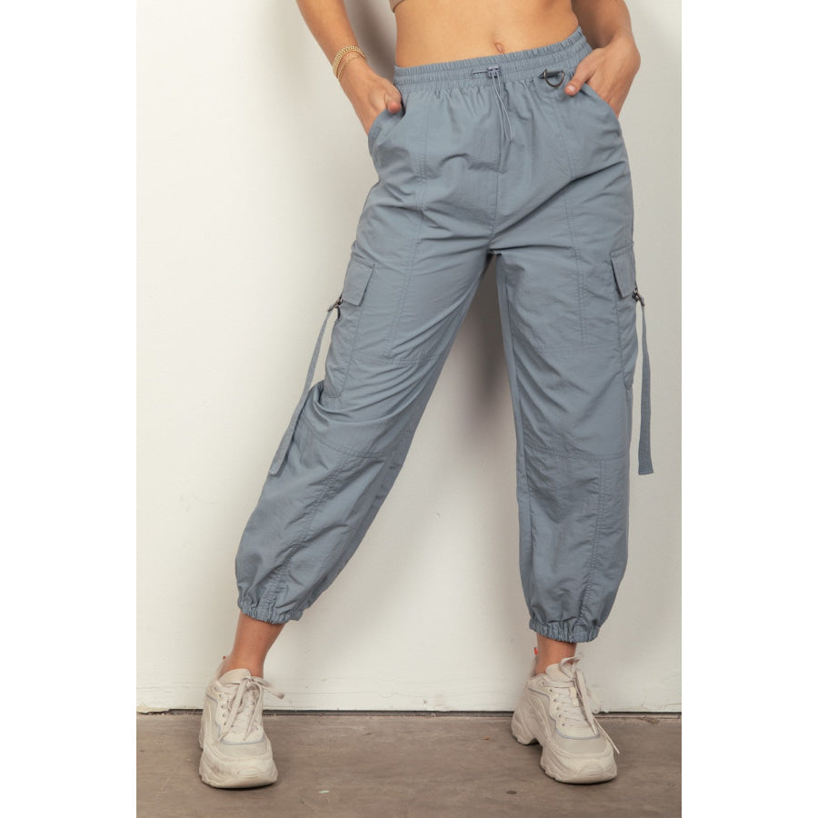 VERY J Elastic Waist Woven Cargo Pants Denim / S Apparel and Accessories