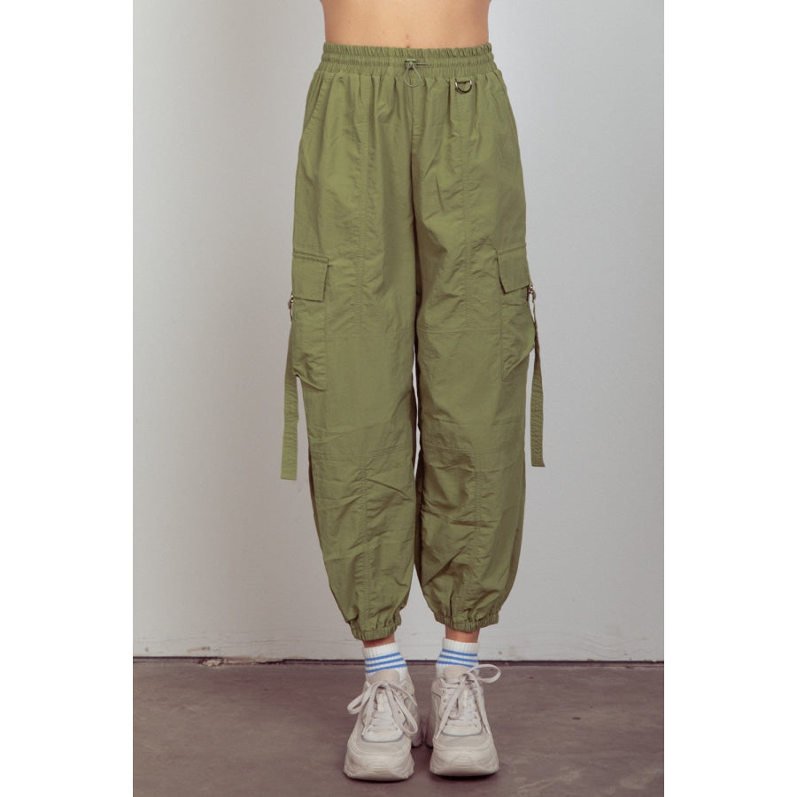 VERY J Elastic Waist Woven Cargo Pants Olive / S Apparel and Accessories
