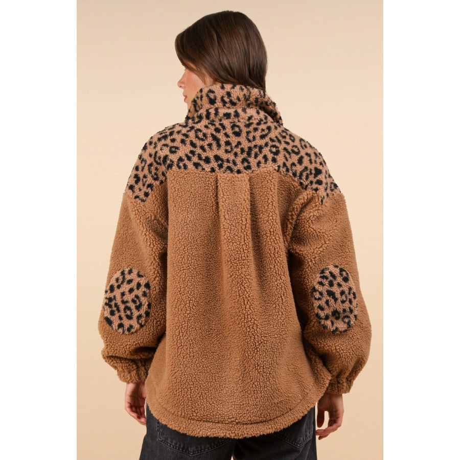 VERY J Fuzzy Leopard Button Down Long Sleeve Jacket Apparel and Accessories