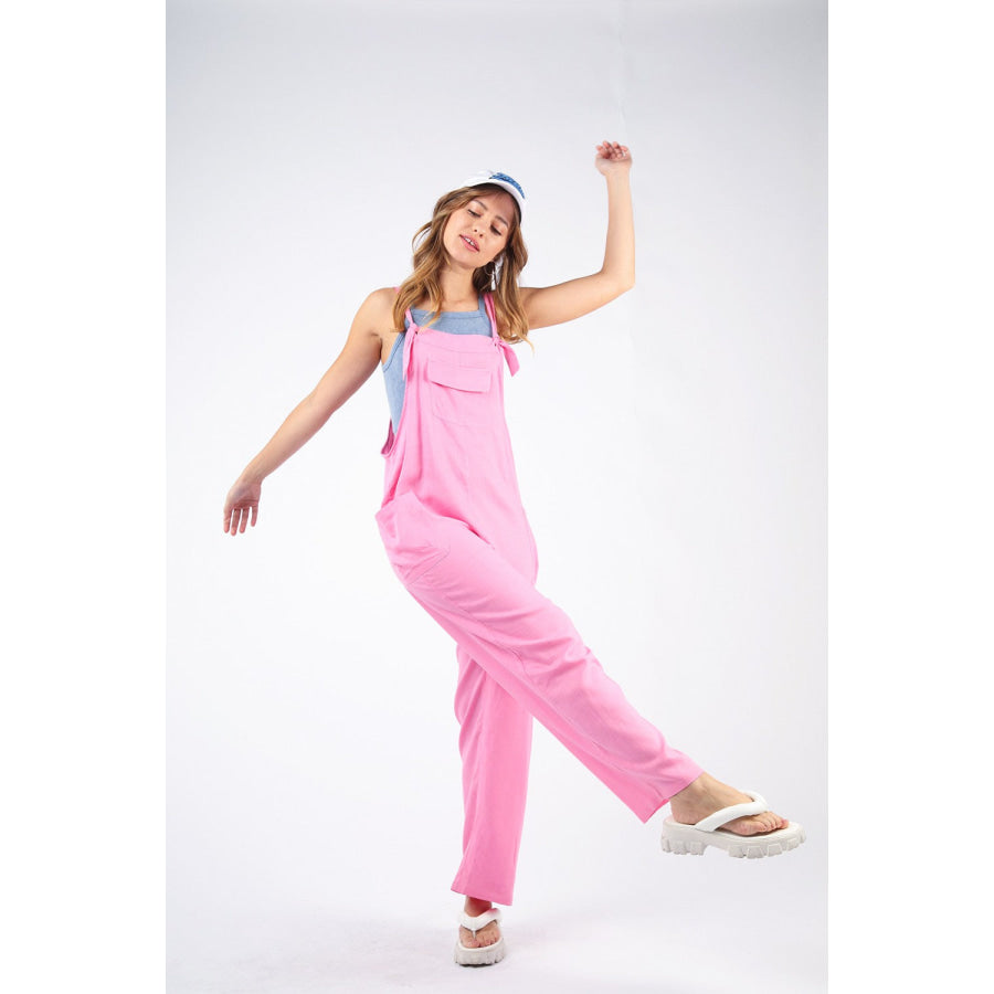 VERY J Knot Strap Jumpsuit with Pockets Pink / S Apparel and Accessories