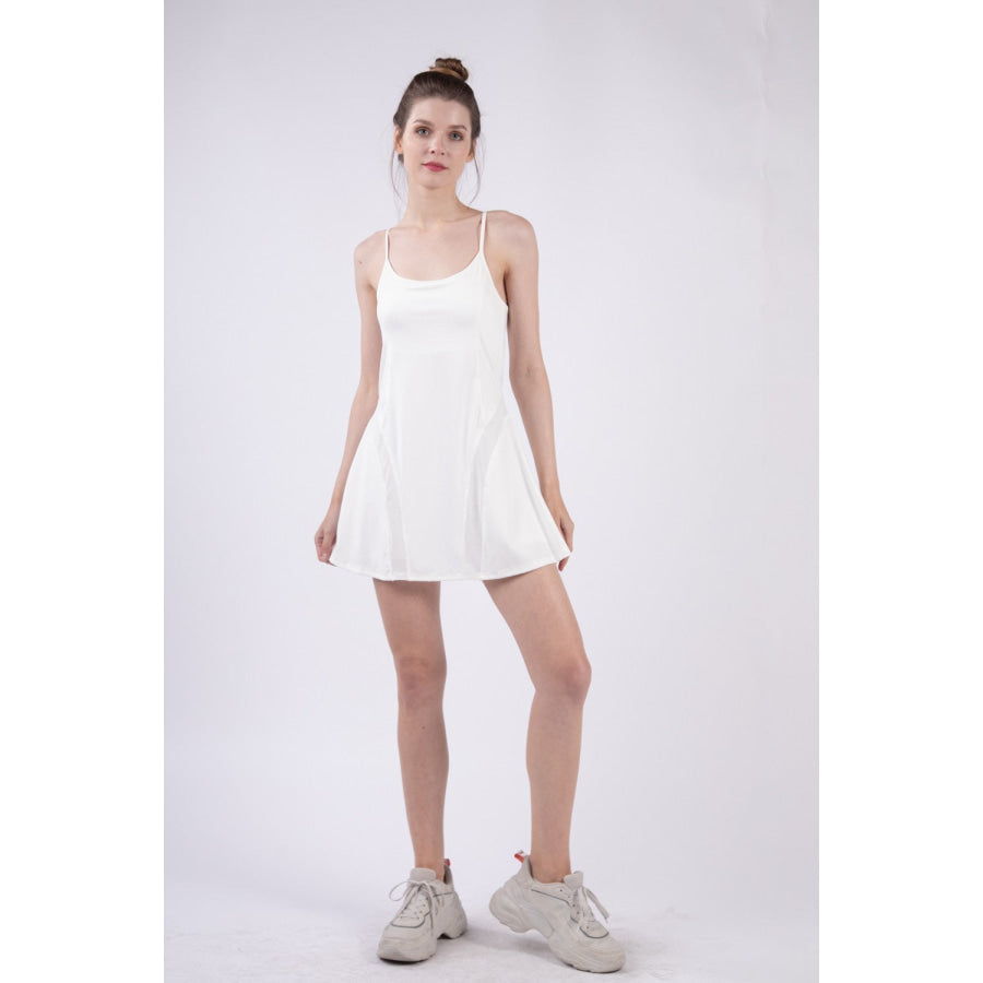 VERY J Mesh Detail Tennis Mini Active Dress with Shorts Inside White / S Apparel and Accessories