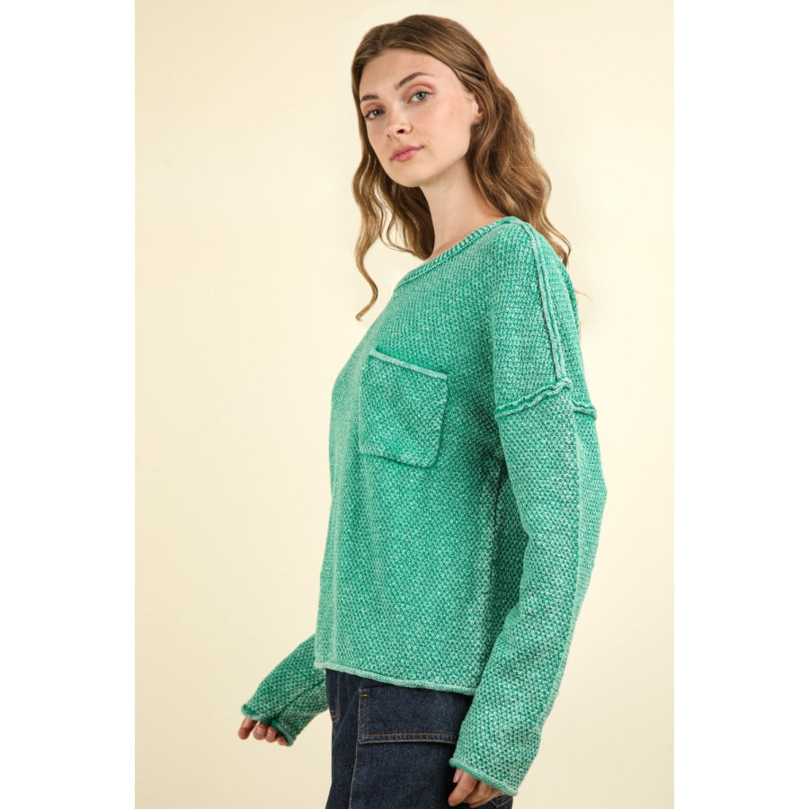 VERY J Mineral Washed Exposed Seam Sweater Apparel and Accessories