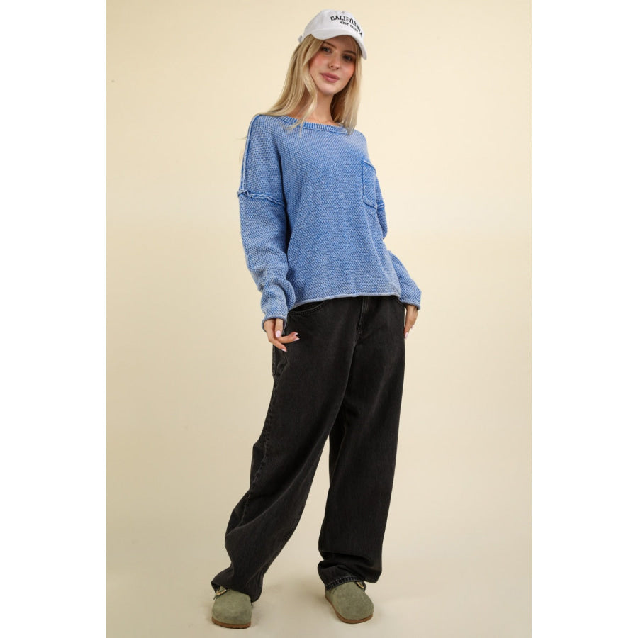 VERY J Mineral Washed Exposed Seam Sweater Apparel and Accessories