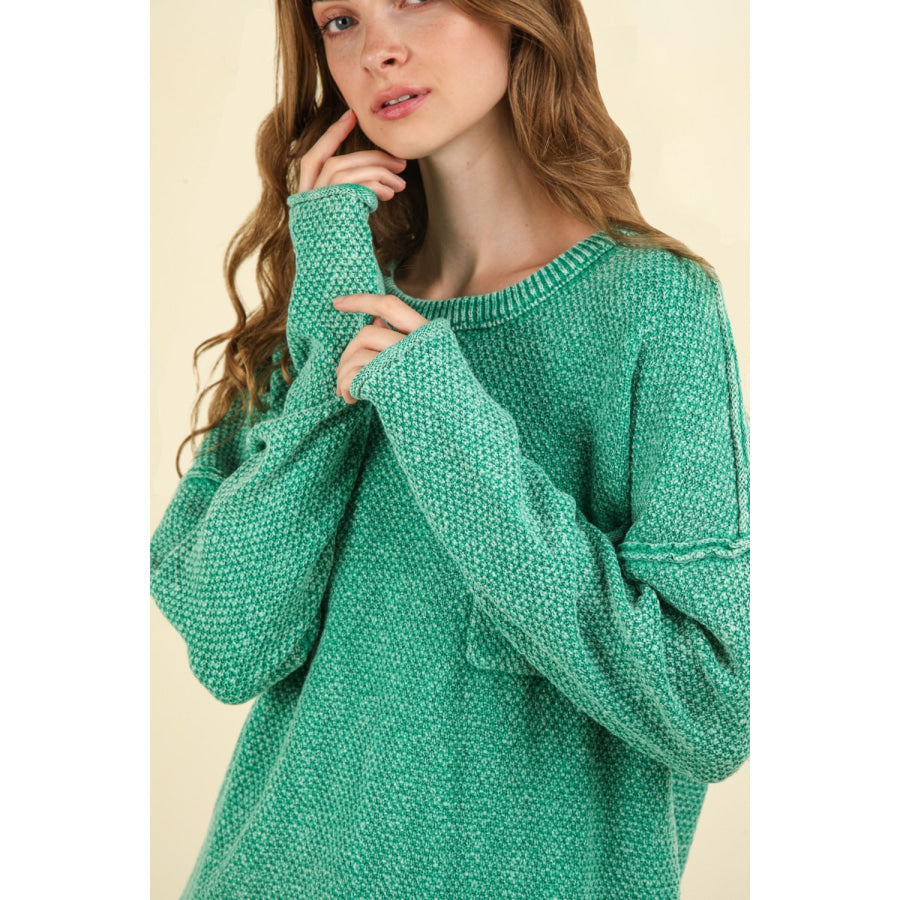 VERY J Mineral Washed Exposed Seam Sweater Apparel and Accessories