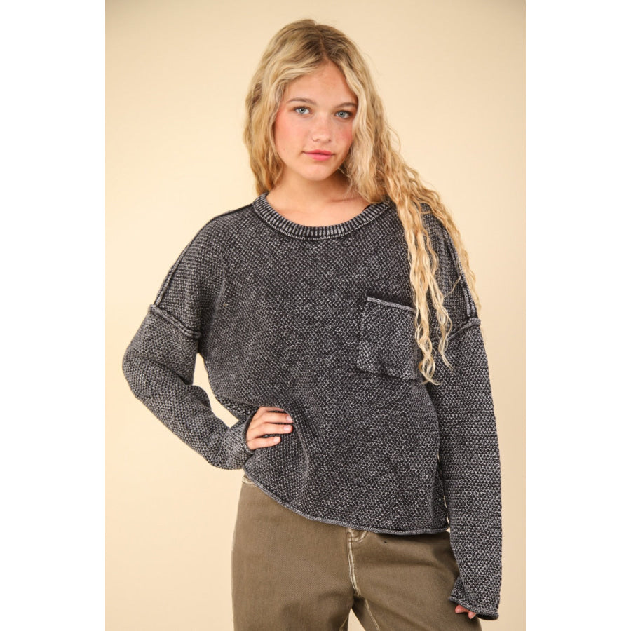 VERY J Mineral Washed Exposed Seam Sweater Apparel and Accessories