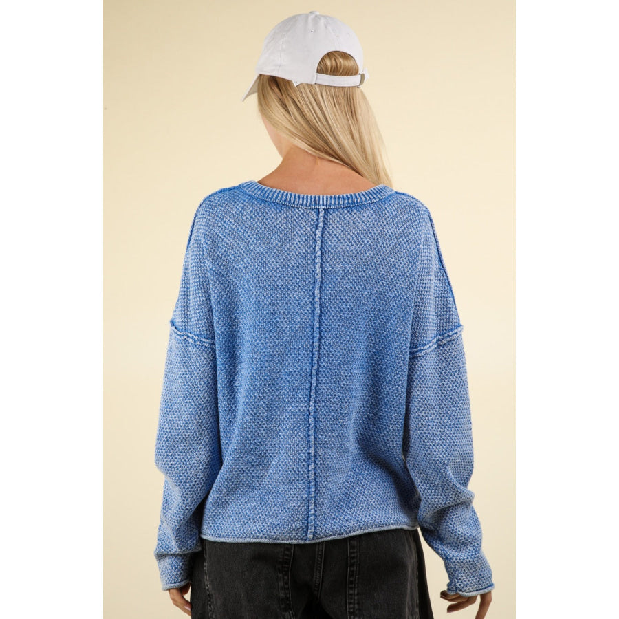 VERY J Mineral Washed Exposed Seam Sweater Apparel and Accessories