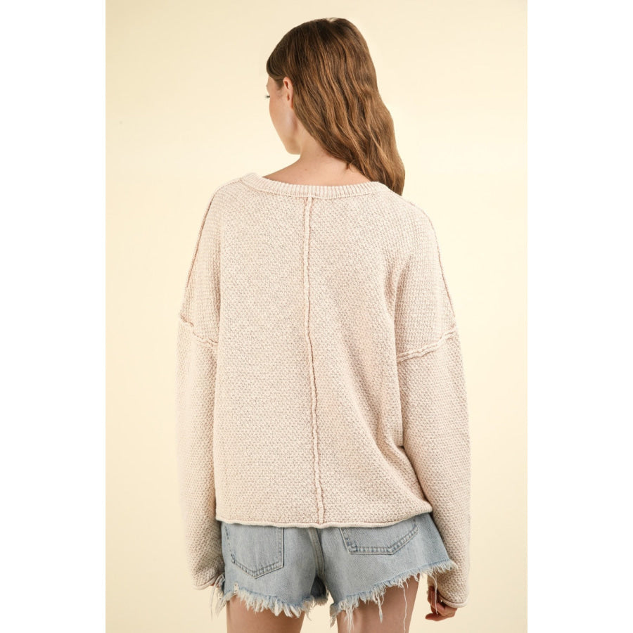 VERY J Mineral Washed Exposed Seam Sweater Apparel and Accessories