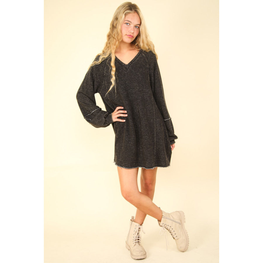 VERY J Mineral Washed Oversized A-Line Mini Dress Apparel and Accessories