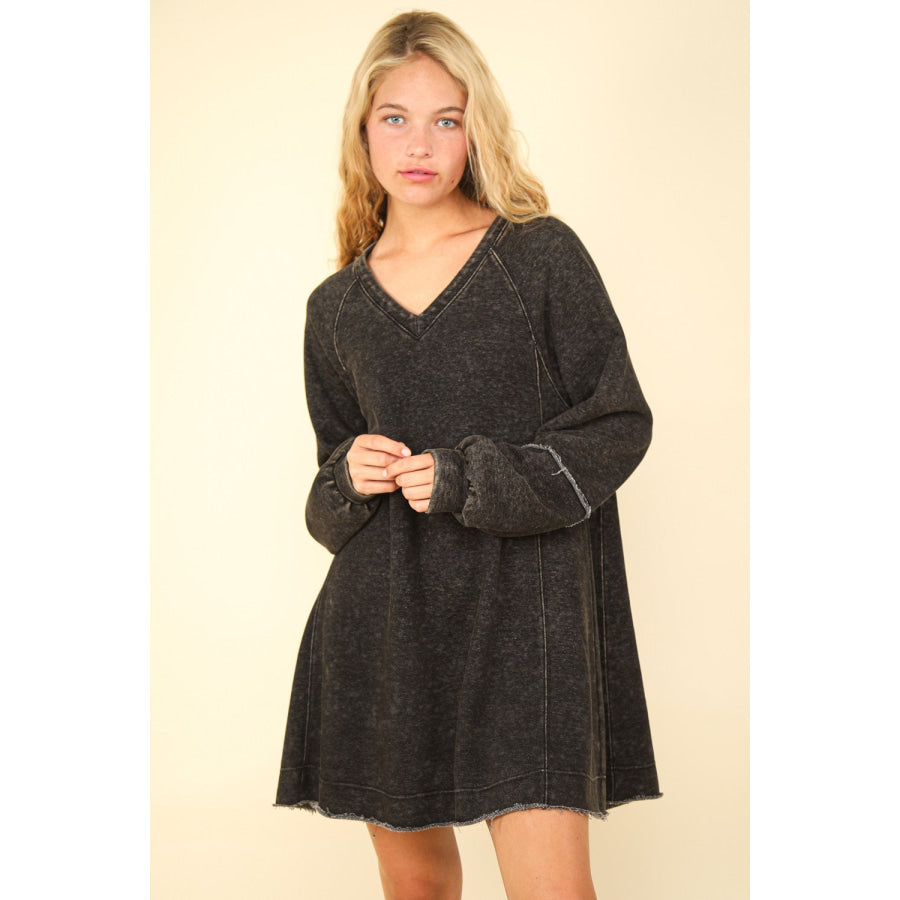 VERY J Mineral Washed Oversized A-Line Mini Dress Black / S Apparel and Accessories