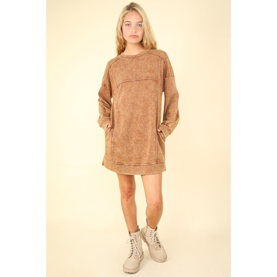 VERY J Mineral Washed Oversized Sweatshirt Mini Dress Apparel and Accessories