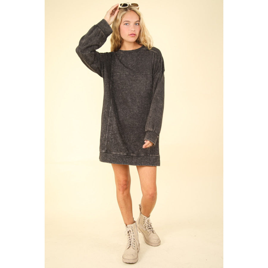 VERY J Mineral Washed Oversized Sweatshirt Mini Dress Apparel and Accessories