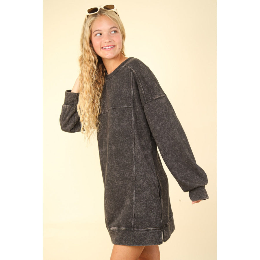 VERY J Mineral Washed Oversized Sweatshirt Mini Dress Apparel and Accessories