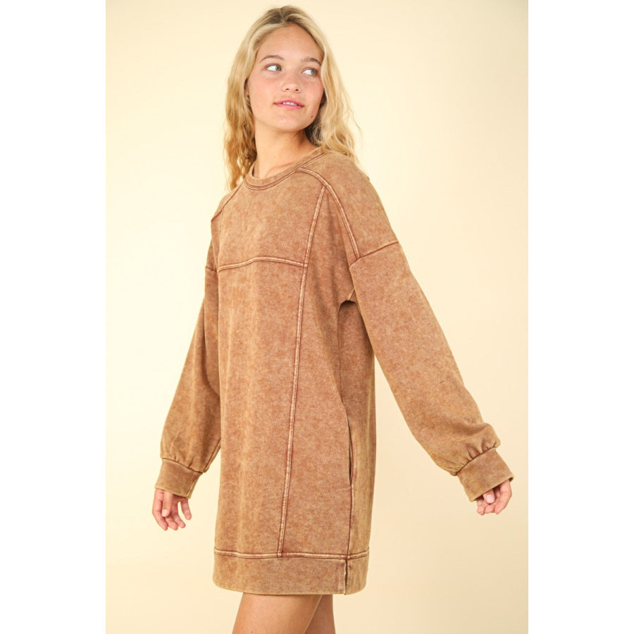 VERY J Mineral Washed Oversized Sweatshirt Mini Dress Apparel and Accessories