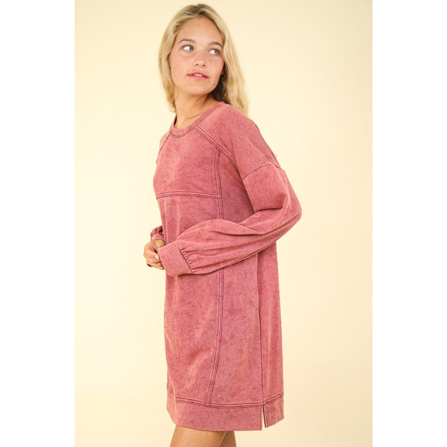 VERY J Mineral Washed Oversized Sweatshirt Mini Dress Apparel and Accessories