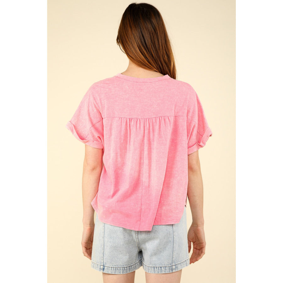 VERY J Nochted Short Sleeve Washed T-Shirt Pink / S Apparel and Accessories