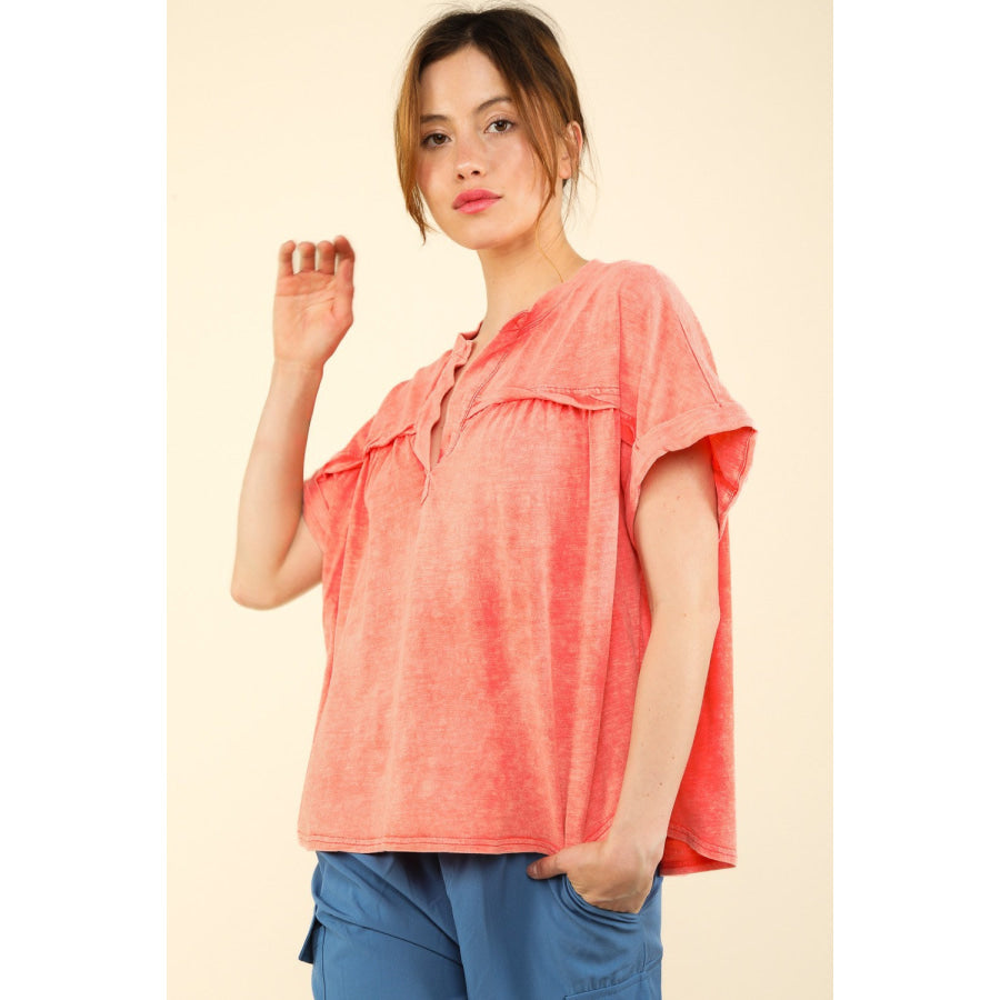 VERY J Nochted Short Sleeve Washed T-Shirt Apparel and Accessories