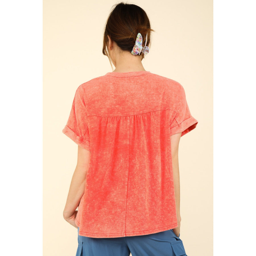 VERY J Nochted Short Sleeve Washed T-Shirt Apparel and Accessories