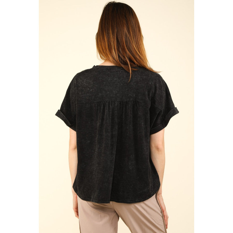 VERY J Nochted Short Sleeve Washed T-Shirt Apparel and Accessories